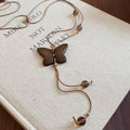 Wood Butterfly And Flower Lariat Pendant Necklace With Cord view 6