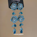 Silver Tone Blue Crystal Rose Statement Drop Earrings view 2