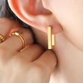 Rectangle Geometric Huggie Hoop Earrings Gold Rose Steel view 4
