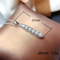 Silver Long Bar Five Clear CZ Pendant Necklace Chain view 5
