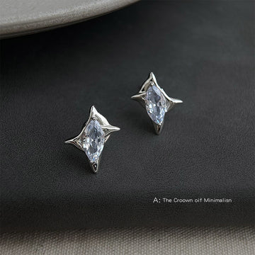 Silver Tone Marquise Crystal Starburst Stud Earrings