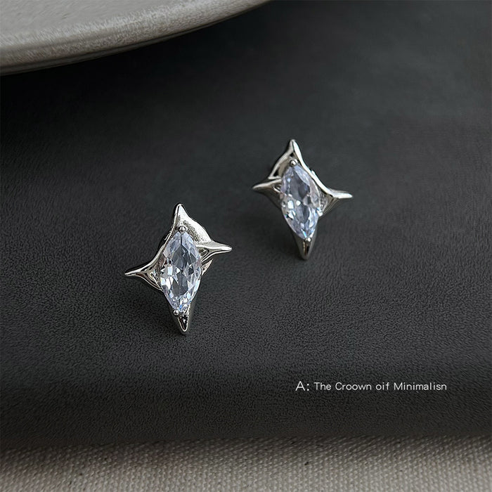 Silver Tone Marquise Crystal Starburst Stud Earrings