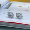 Emerald Cut Floral Frame Stud Earrings in Silver Tone view 4