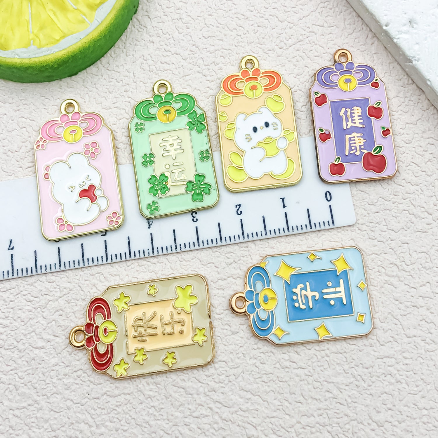 Zinc Alloy Enamel Omamori Blessing Charm Pendant for DIY Keychain Jewelry