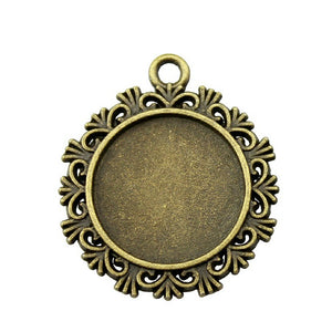 Floral Border Antique Bronze Round Pendant Setting