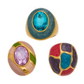 Oversized Enamel and Glass Statement Rings in Three Gold Tone Designs view 5