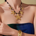 Gold Hammered Charm Silk Scarf Necklaces Starfish Circles Pearls view 3
