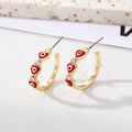 Gold Tone Crystal Enamel Heart Evil Eye Hoop Earrings in Five Colors view 8