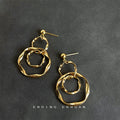 Gold Tone Triple Irregular Round Loop Drop Stud Earrings view 3