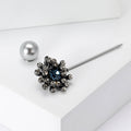 Crystal Flower Long Pin Brooch With Pearl End for Jackets Scarves and Lapels view 2