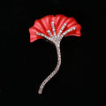 Ginkgo Leaf Brooch With Curved Crystal Stem in Red or Blue view 4