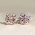 Openwork Flower Clear Stone Stud Earrings Two Metal Tones view 2