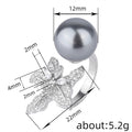 Open Pearl Flower Adjustable Ring Black White Pearl Alloy view 5