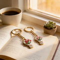 Tulip Bouquet Enamel Key Ring Red Or Pink Flowers Metal Charm view 4