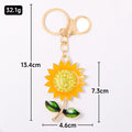 Yellow Enamel Sunflower Keychain Rhinestone Center Gold Clasp view 3