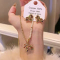 Gold Multicolor Crystal Horse Pearl Necklace Stud Earrings view 3