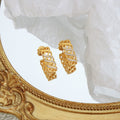 Gold Steel Lattice Mesh Hoop Earrings Clear Green Stones view 3