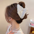 Triangle Fabric Pearl Edge Hair Claw Clip Black Cream view 3
