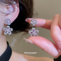 Pink Crystal U Shaped Flower Cluster Stud Earrings for Pierced Ears view 1