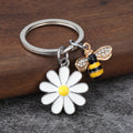 Metal Daisy And Bee Keychain With Clear Stone Wing Details view 6
