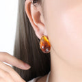 Teardrop Resin Stud Earrings Purple Or Amber Gold Silver view 7