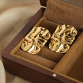 Wrinkled Square Polished Metal Stud Earrings Gold Steel view 4