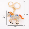 Rhinestone Running Horse Metal Keychain Enamel Stripe Charm view 3