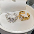 Heart Clear Crystal Open Rings Twisted Band Gold Silver view 2
