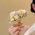 Multicolor Fabric Flower Double Prong Gold Hair Comb Pin view 6