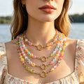 Pastel Faceted Glass Bead Necklace With Gold Tone Ring Clasp view 1