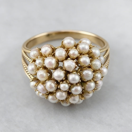 Front view of the clustered pearl-like beads
