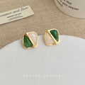 Gold Geometric Square Stud Earrings Dual Color Inlay view 4