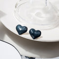 Glossy Heart Stud Earrings Navy White and Brown Finishes view 2