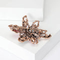 Leaf Flower Rhinestone Brooch Textured Metal Green Rose Gold view 3