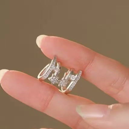 Crystal Starburst Huggie Hoop Earrings Fashion Jewelry