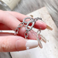 Silver Tone Chain Link Hoop Earrings With Pavé Accents view 4