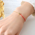 Gold Red Cord Birthstone Bracelet with Round Zircon Charm view 8