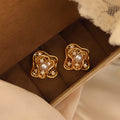 Crystal Flower and Pearl Earrings in Gold and Silver Tone view 3