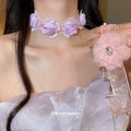 Sheer Floral Choker Necklaces with Crystal Center Flowers view 1