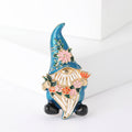 Blue Hat Gnome Enamel Brooch with Floral Details Character Pin view 1