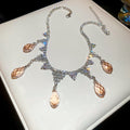 Silver Rhinestone V Necklace Pink Teardrop Pendants view 6