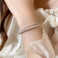 Pink Pearl Pave Crystal Double Strand Adjustable Bracelet view 1