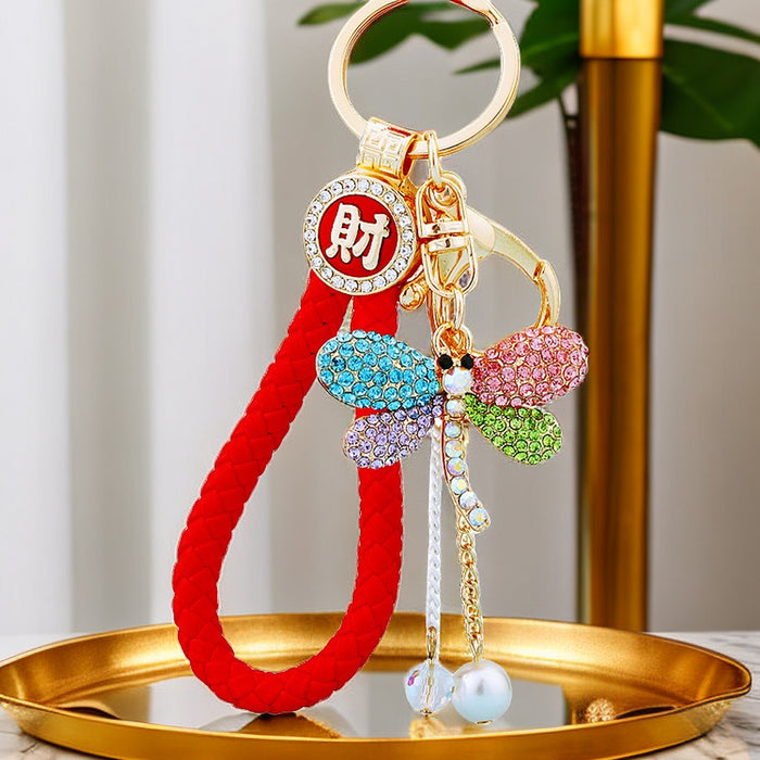 Jeweled Pearl Dragonfly Keychains with Fortune Loops and Loop Only Options