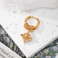 Gold Tone Tarot Cross and Celtic Knot Multi Charm Hoop Earrings view 5