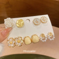Cream Pearl Flower Enamel Gold Stud Earring Five Pair Set view 6
