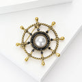 Pearl Ship Wheel Brooch in Detailed Metal and Crystal Design view 3