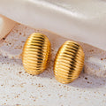 Ribbed Oval Dome Stud Earrings Gold Steel Finishes view 4