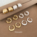 Sculpted Ridged Hoop Earrings in Gold and Silver Tone view 3