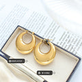Plain Smooth Thick U Shape Circle Hoop Earrings Gold Steel view 2
