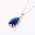 Silver Royal Blue Teardrop Halo Cubic Zirconia Pendant Necklace view 2